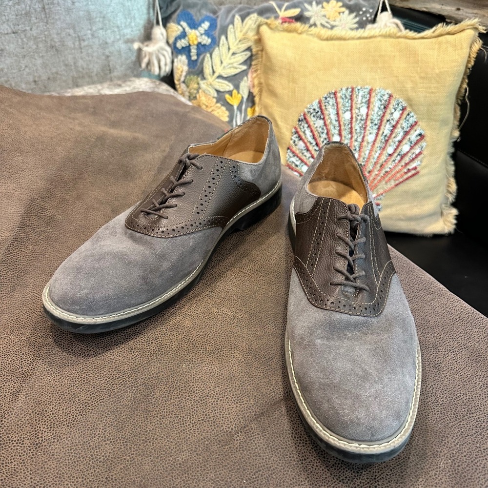 GH Bass Pasadena Saddle Shoes Mens 12M Grey Suede Brown Leather Oxford 0401-1295